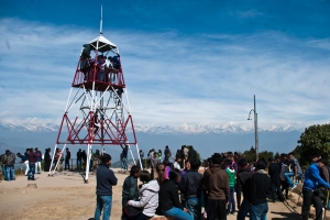 Uitkijktoren in Nagarkot, mooi uitzicht, alleen wat drukker dan verwacht